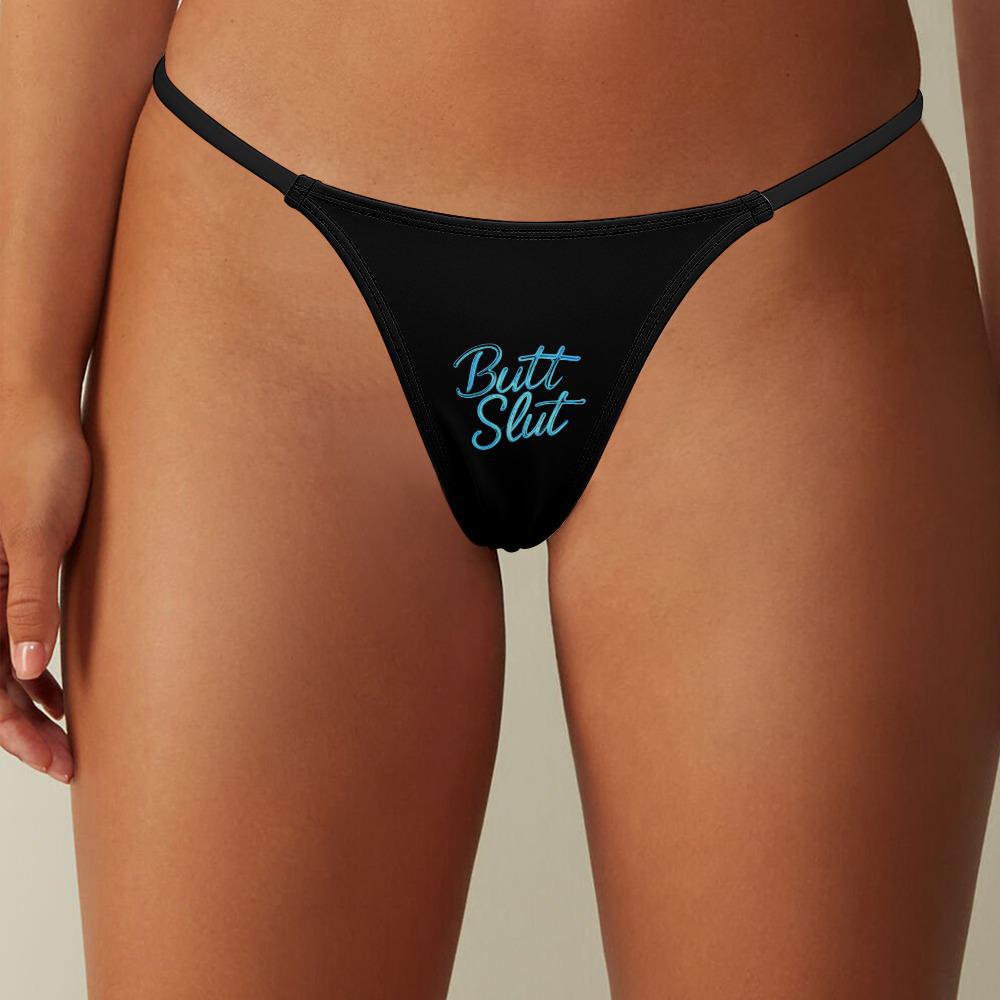 Butt Slut Crotchless Thong Panties - Sexy Black Lingerie - Naughty Adult Humor Underwear Gift for Her - Bachelorette Party Gag Gift Intimate