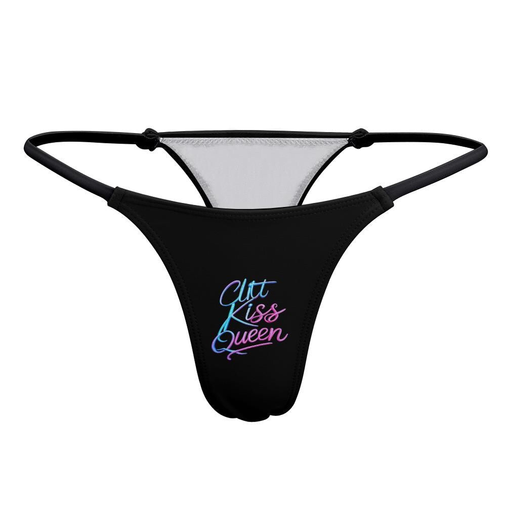 Clit Kiss Queen Thong Panties - Lesbian Lingerie Gift - WLW Sexy Black Underwear - Naughty LGBTQ Bachelorette Party Adult Humor Gift