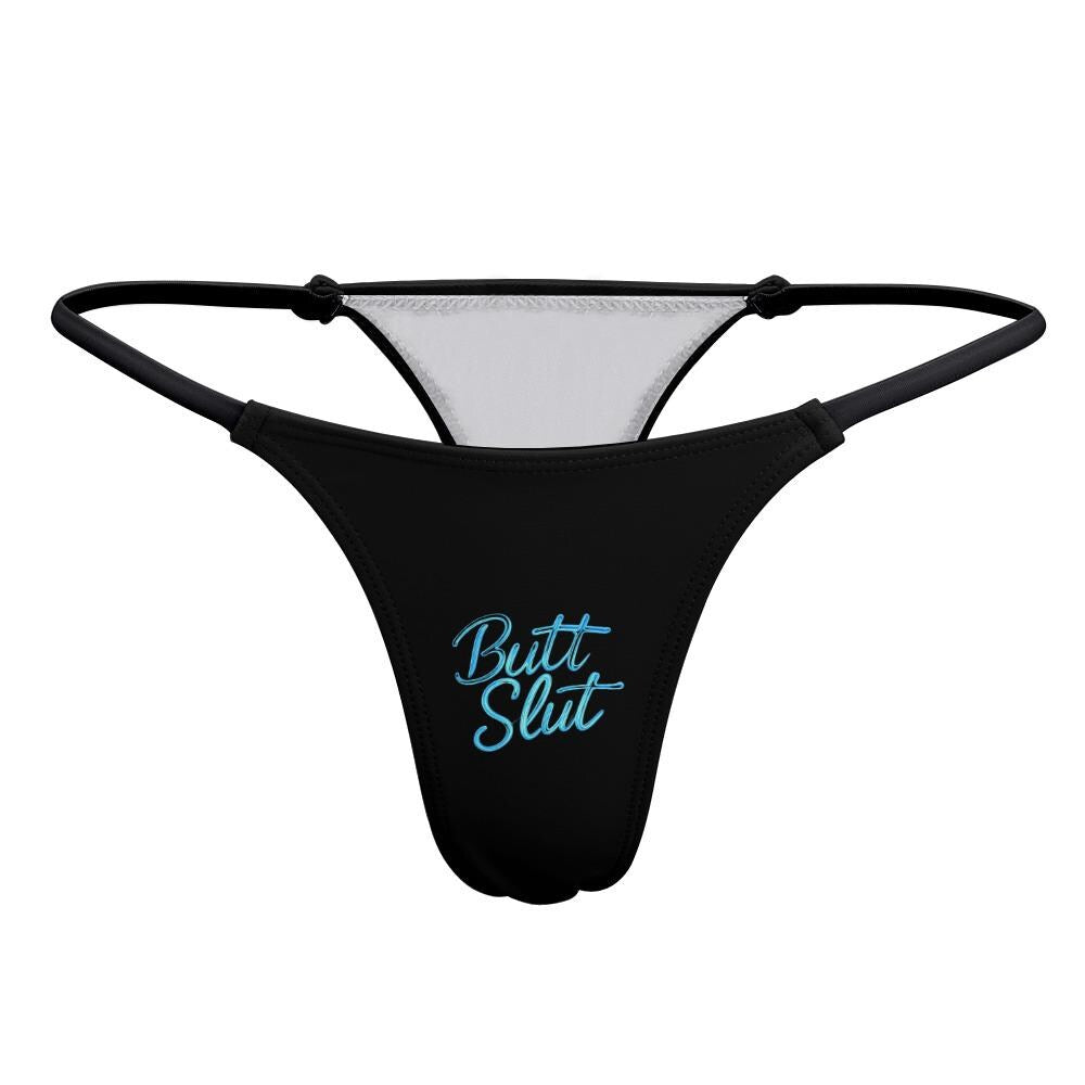 Butt Slut Crotchless Thong Panties - Sexy Black Lingerie - Naughty Adult Humor Underwear Gift for Her - Bachelorette Party Gag Gift Intimate