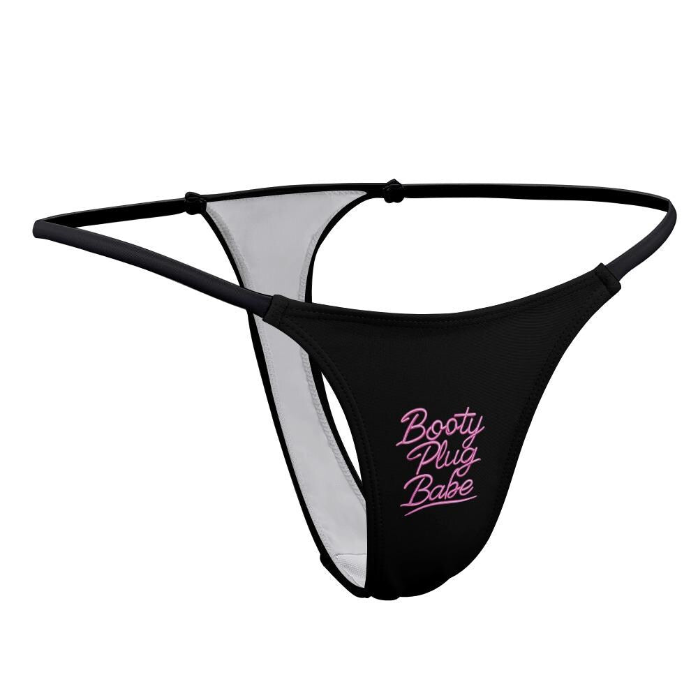 Booty Plug Babe Thong Panties - Sexy Anal Humor Lingerie - Naughty Black Underwear Gift - Bachelorette Party Adult Gag Gift for Her