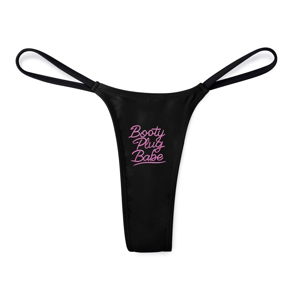 Booty Plug Babe Thong Panties - Sexy Anal Humor Lingerie - Naughty Black Underwear Gift - Bachelorette Party Adult Gag Gift for Her
