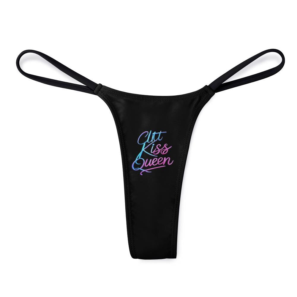 Clit Kiss Queen Thong Panties - Lesbian Lingerie Gift - WLW Sexy Black Underwear - Naughty LGBTQ Bachelorette Party Adult Humor Gift